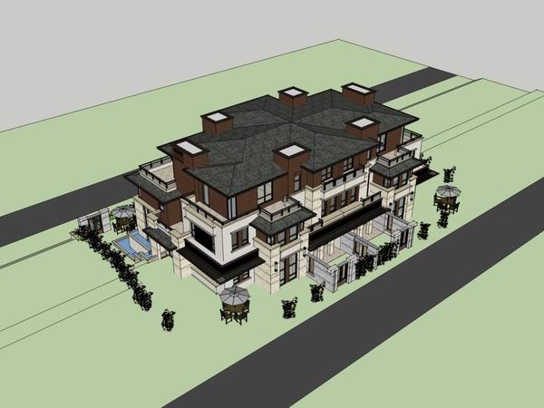 Classical Style Townhouse Villa Model in SketchUp
