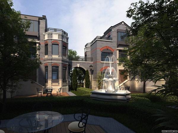 Classical Twin Villa Courtyard Model in SketchUp