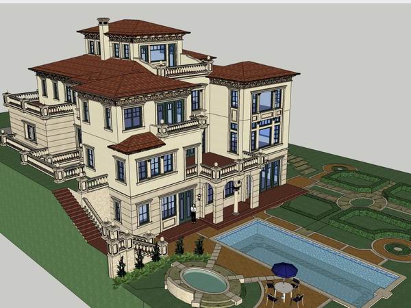 Classical Single-Family Villa Model in SketchUp