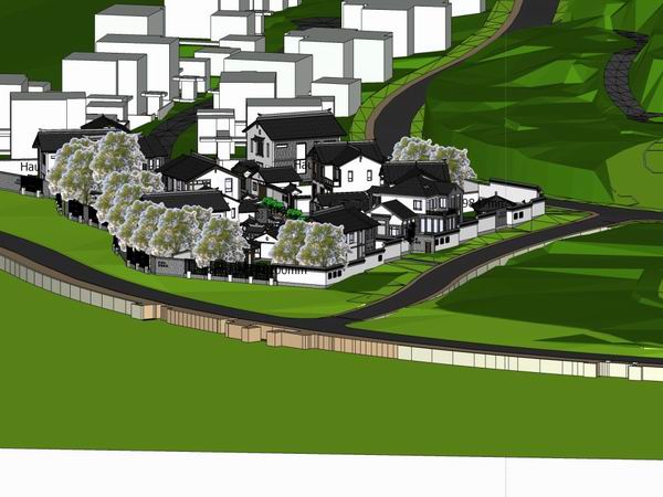 SketchUp Villa Model: Classic Chinese-Style Sloping Roof Design