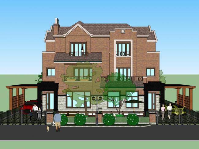 Classical Twin Villa Model in SketchUp