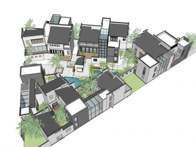Modern Chinese Villa Residential Group | SketchUp Model Preview