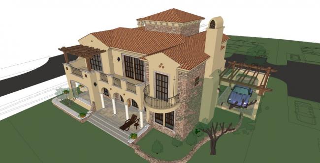 SketchUp Model of a Classical European-Style Solo Villa