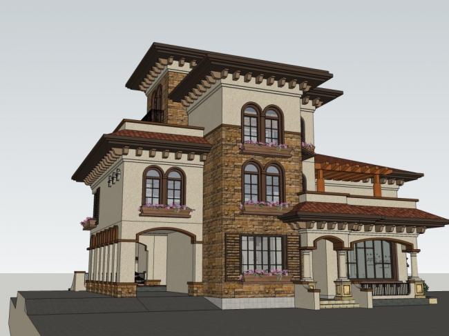 Classical Single-Family Villa Model in SketchUp