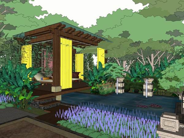 SketchUp Villa Model: Solo Southeast Asian Classical Style Villa
