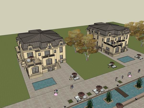 Classical Style Townhouse Villa Model in SketchUp