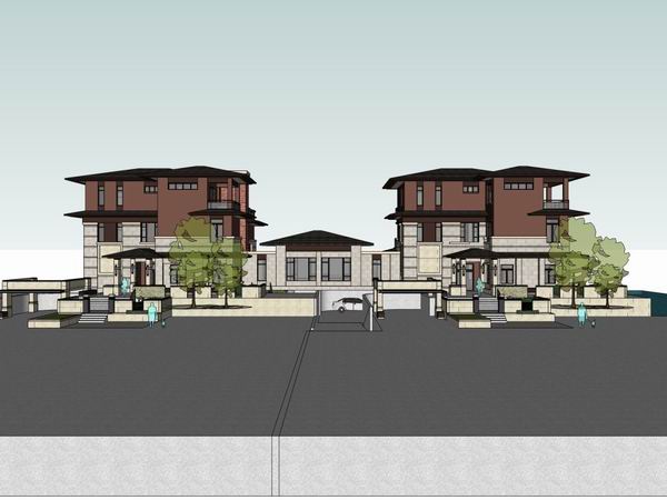 Modern Chinese Twin Villa Design | SketchUp Model