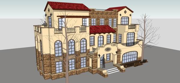 Classical Single-Family Villa Model in SketchUp