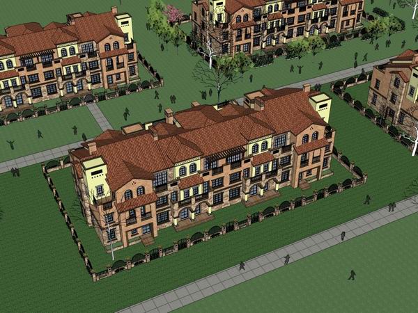 SketchUp Model of a Multi-Row Tuscan Villa in Classic Style