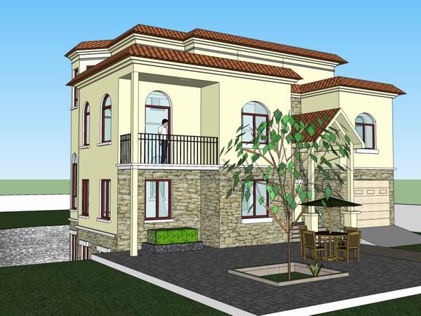 Classical Single-Family Villa Model in SketchUp