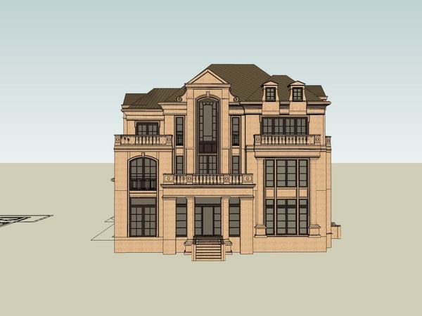 SketchUp Villa Model: Classical French-Style Solo Residence