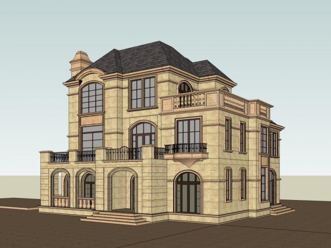 Classical Twin Villa 3D Model in SketchUp
