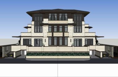 Modern Chinese Twin Villa SketchUp Model-BIM WORLD