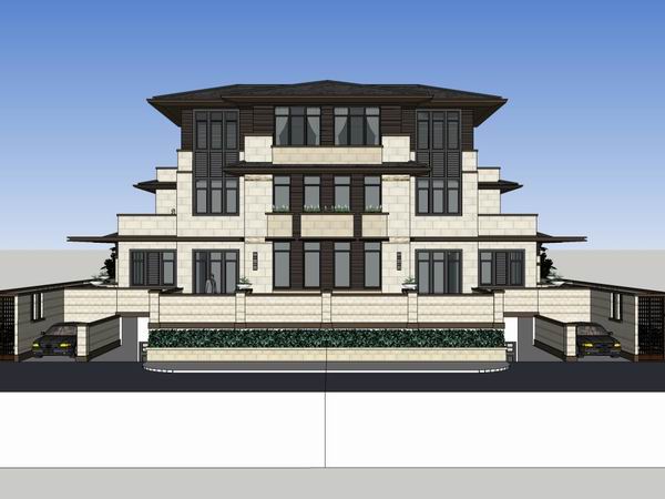 Modern Chinese Twin Villa SketchUp Model