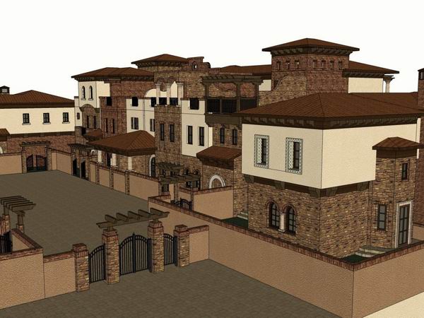 SketchUp Villa Model: Classical Spanish Courtyard Design