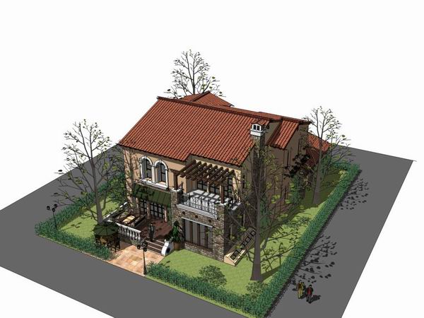 Classical Style Single-Family Villa Model in SketchUp