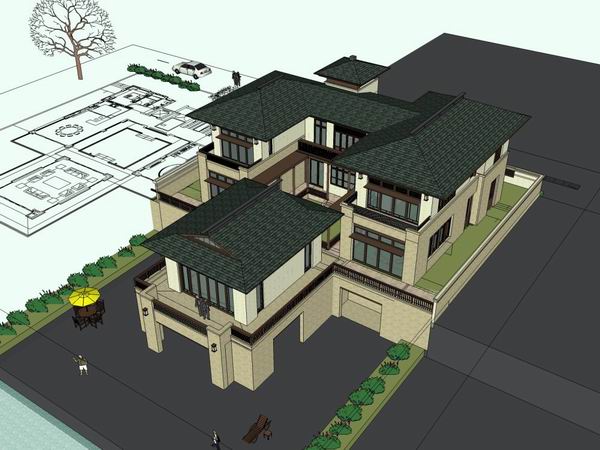 Classical Single-Family Villa Model in SketchUp