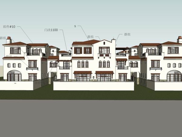 Spanish Classical Style Multi-Row Villa Courtyard Model in SketchUp