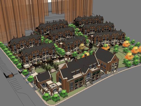 British Classical Twin Villa Model in SketchUp