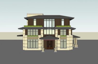 Modern Chinese-Style Solo Villa SketchUp Model-BIM WORLD