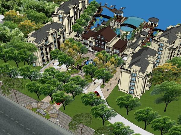 Classical Style Townhouse Community Villa Model in SketchUp