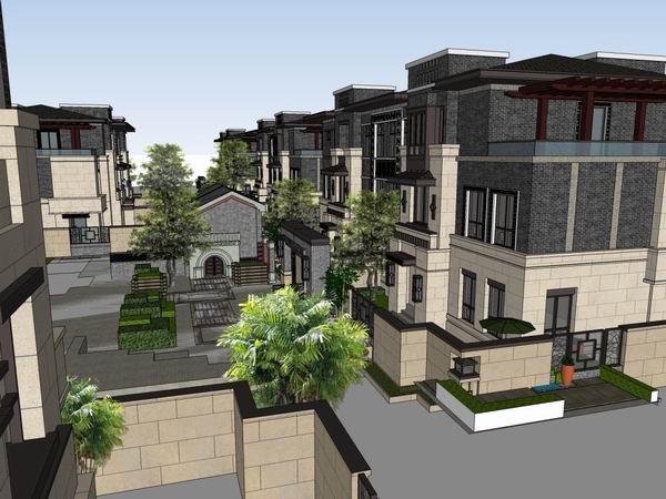 Classical Style Row Villa Residential Complex | SketchUp Villa Model