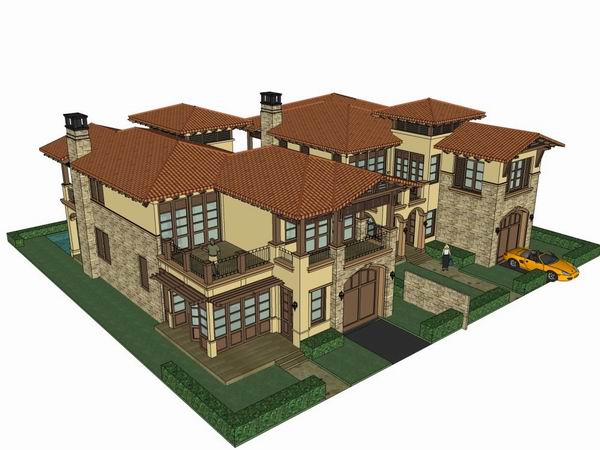 Classical Twin Villa Model in SketchUp