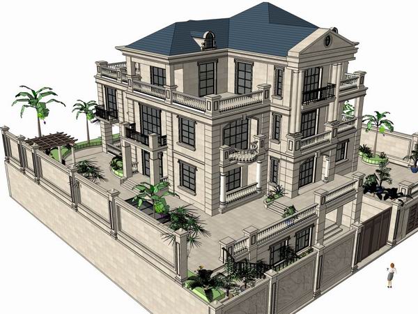 Classical Style Single-Family Villa Model in SketchUp