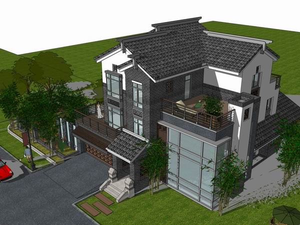 SketchUp Villa Model: Classic Huizhou-Style Design