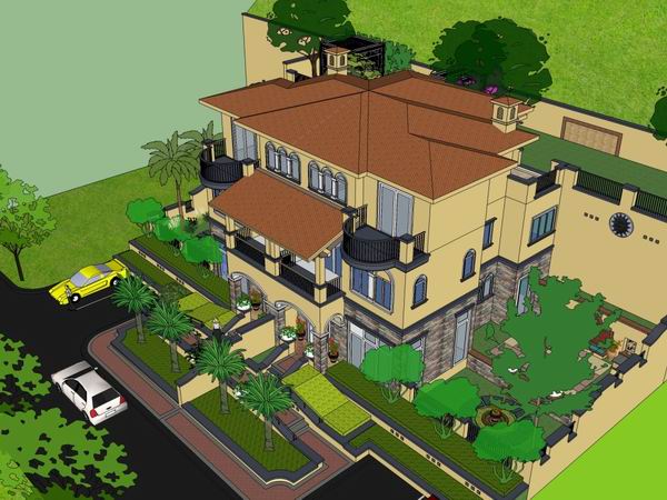 Classical Style Townhouse Villa Model in SketchUp