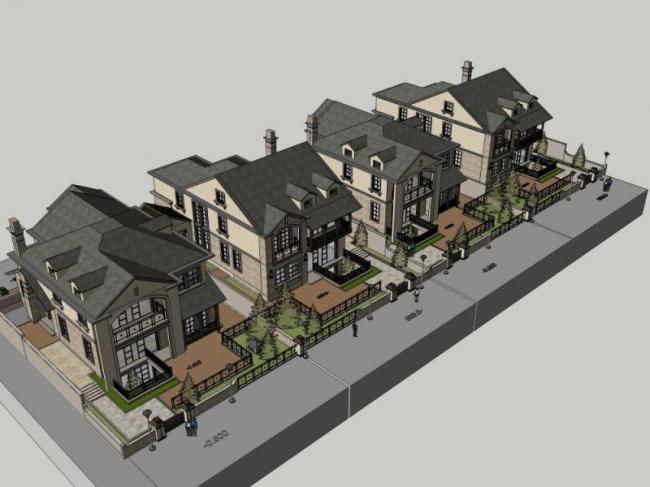 European Classical Multi-Row Villa Model in SketchUp