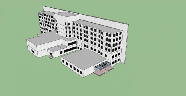 Modern Multi-Story Hospital Model in SketchUp: Contemporary Medical Architecture Design