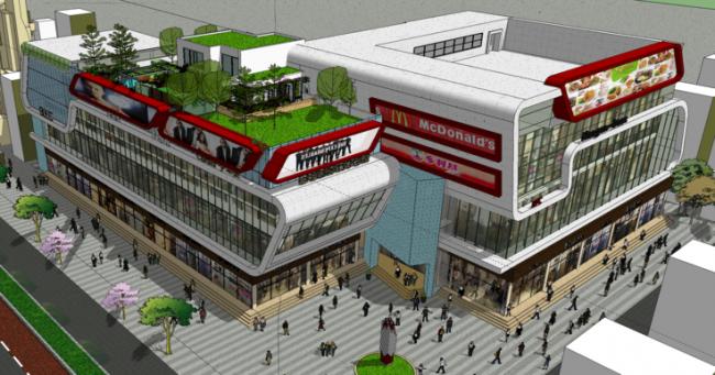 SketchUp Business Model: Modern Multi-Story Commercial Street Design