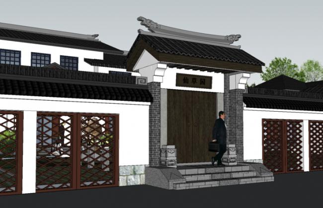 SketchUp Hotel Model: Chinese-Style Health Park for Vacation and Leisure