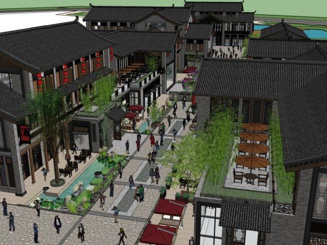 SketchUp Business Model: Modern Chinese Style on Commercial Street