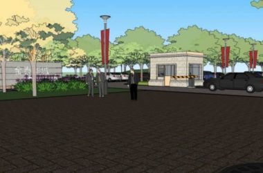 Modern Entrance Landscape Design with Security Room, Parking, and Streetlights in SketchUp-BIM WORLD