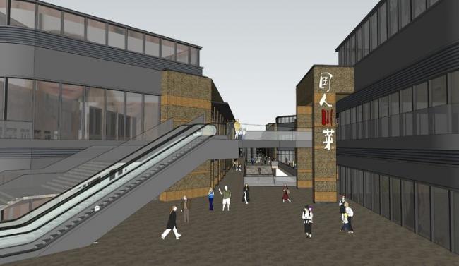 SketchUp Business Model: Modern Multi-Story Commercial Street Design