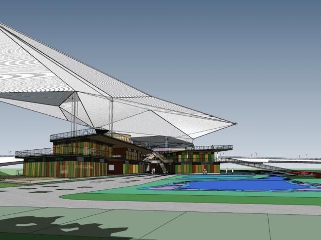 SketchUp Business Model: Modern Multi-Story Commercial Waterfront Design