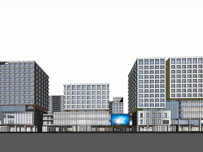 SketchUp Complex Model: Modern High-Rise Commercial Office Building