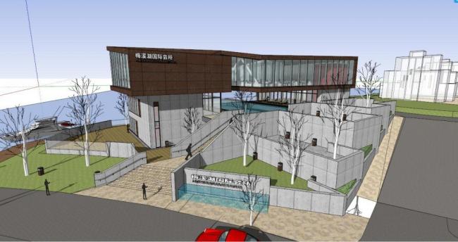 SketchUp Business Model: Multi-Story Clubhouse and Modern Commercial Building Design