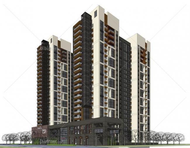 Modern Mixed-Use High-Rise: Residential Living with Ground-Floor Commercial Spaces in SketchUp