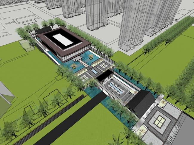 SketchUp Business Model: Modern Clubhouse Design for Commercial Buildings