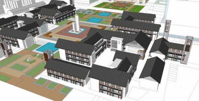 SketchUp Business Model: Multi-Story Commercial Street in Chinese Style