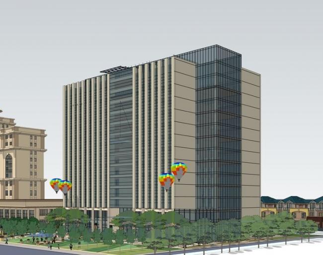 SketchUp Complex Model: Modern High-Rise Commercial Building with Square Layout