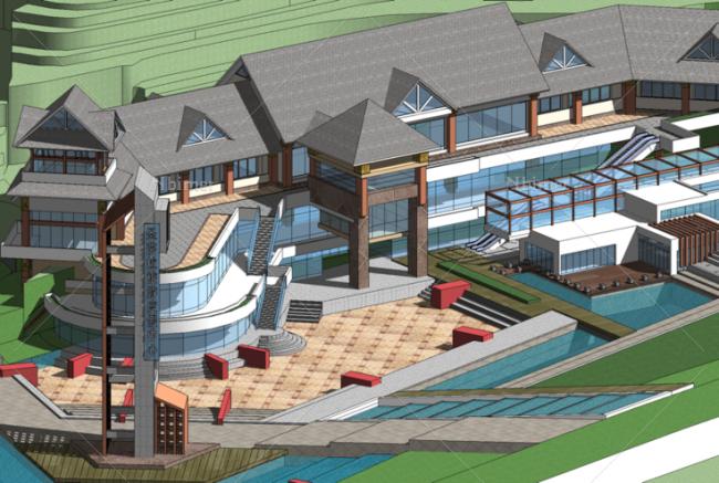 SketchUp Hotel Model: Saint Sarah Tourist Resort with Hotel, Clubhouse, Marina, and Apartments