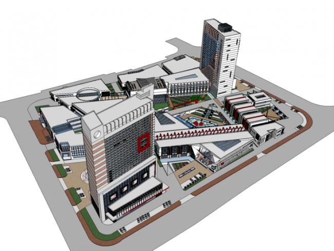 SketchUp Urban Complex Model: Shopping Centers, High-Rise Offices, Office Hotels, Apartments & Modern Design