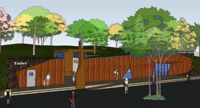 SketchUp Model: Modern Parks, Retail Spaces, and Public Restrooms