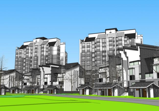 SketchUp Residential Model: Kangda Garden Community in Huizhou Featuring New Chinese Style Architecture