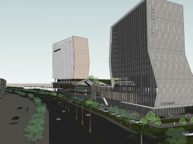 SketchUp Complex Model: Multi-Story Modern High-Rise Mixed-Use Commercial Building
