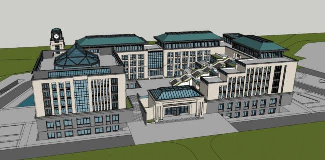 Neoclassical Multi-Story Elementary School Model in SketchUp